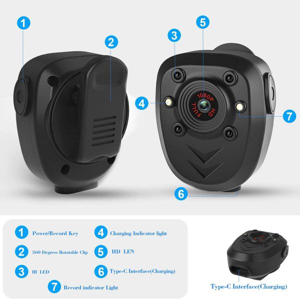 Discreet Mini Body Camera with HD 1080P Night Vision and 32GB Ample Storage