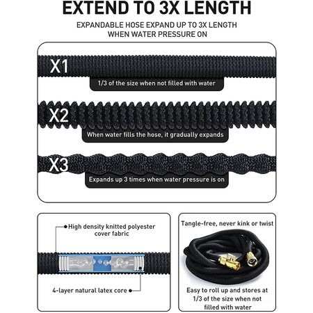 Expandable 100ft  Garden Hose with Multi-Function Nozzle, Leak-Proof Nano Rubber Latex Construction, and Durable Brass Connectors