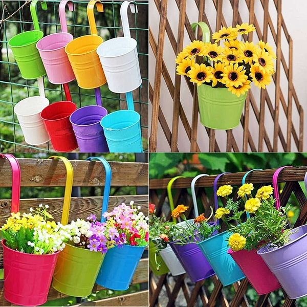 10-Pack Metal Hanging Flower Pots with Detachable Hooks for Balconies, Fences, and Gardens