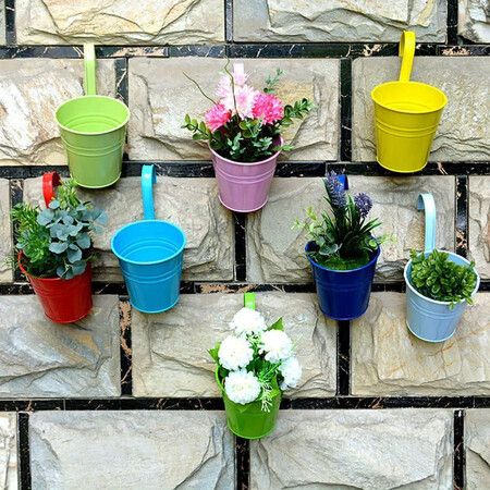 10-Pack Metal Hanging Flower Pots with Detachable Hooks for Balconies, Fences, and Gardens