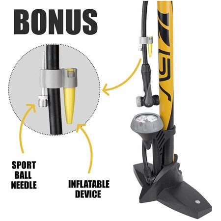 Ergonomic Bicycle Floor Pump with Precision Gauge and Smart Valve Head for Presta and Schrader Valves, Up to 160 psi