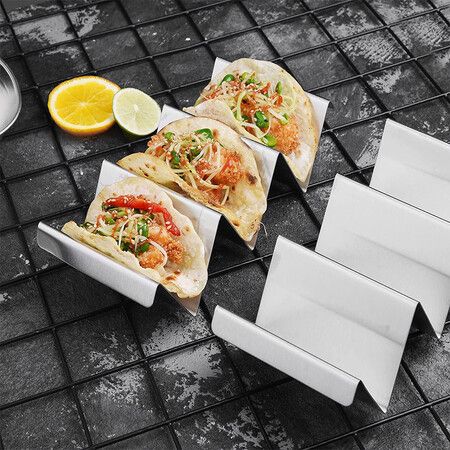 Set of 4 Stainless Steel Oven Pan Style Taco Holders for Easy Serving Durable and Heat-resistant Perfect for Parties and Family Gatherings