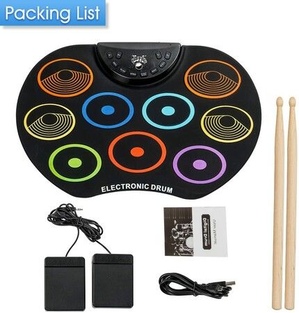 Flexible, Portable Electronic Drum Set for Kids with 12 Hours Playtime, Perfect Holiday or Birthday Gift