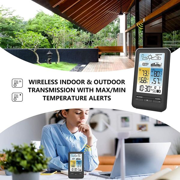 Wireless Weather Station with Indoor and Outdoor Thermometer and Humidity Monitor