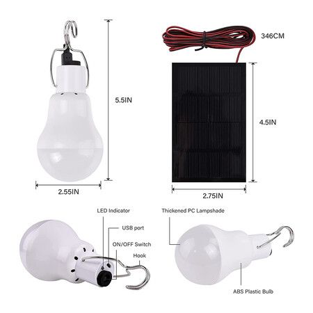 Bright LED Lighting Solar Rechargeable Emergency Light Bulbs for Indoor, Outdoor, and Camping