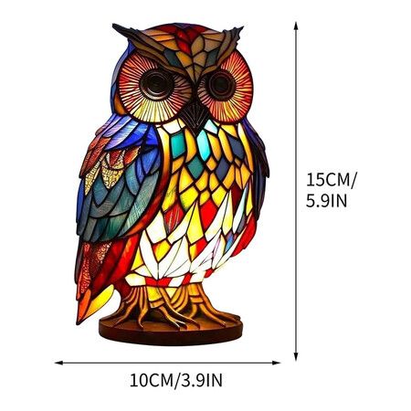 Retro Owl Table Lamp: Stained Resin Tabletop Decor (15 cm)