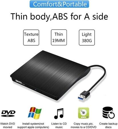 External USB 3.0 DVD Player and CD Drive with Rewriting Capability