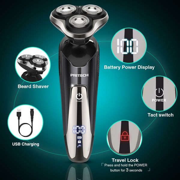 Cordless Waterproof Electric Face Shaver for Men - Rechargeable Razor for Wet and Dry Use