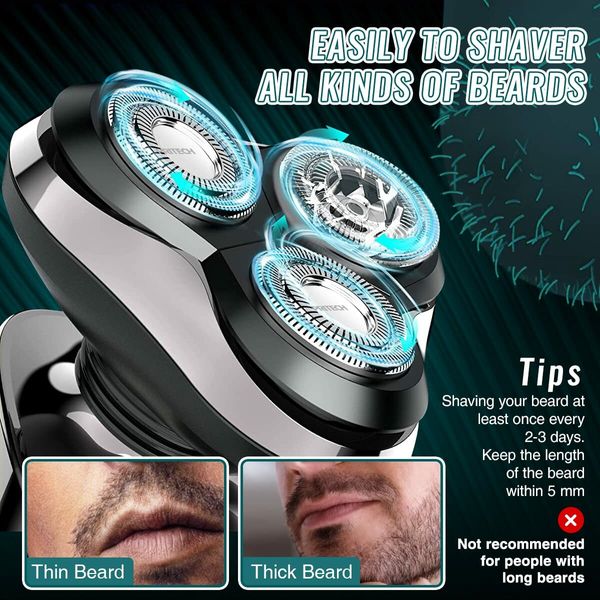 Cordless Waterproof Electric Face Shaver for Men - Rechargeable Razor for Wet and Dry Use