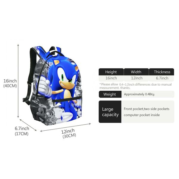 Sonic Adventure 3D Dual-Sided Shoulder Backpack for Kids and Teens, Perfect for School and Play