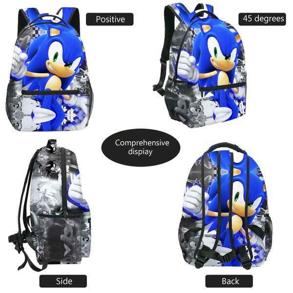 Sonic Adventure 3D Dual-Sided Shoulder Backpack for Kids and Teens, Perfect for School and Play