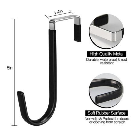 4-Pack Over the Door Hooks Maximize Space for Bathroom, Living Room, Kitchen, Bags(Black)