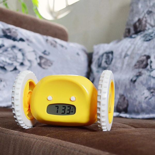 Rolling Digital Clock Running Away Alarm Clock on Wheels (Yellow)