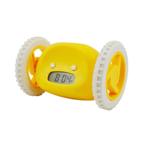 Rolling Digital Clock Running Away Alarm Clock on Wheels (Yellow)