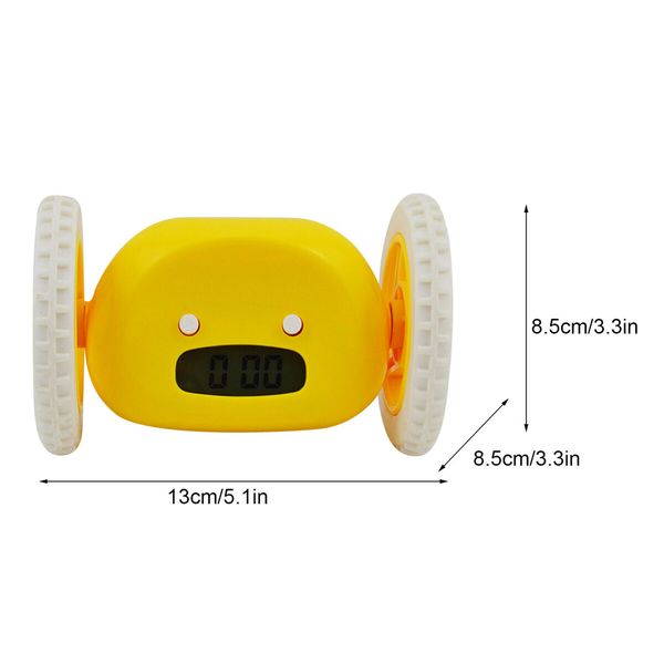 Rolling Digital Clock Running Away Alarm Clock on Wheels (Yellow)