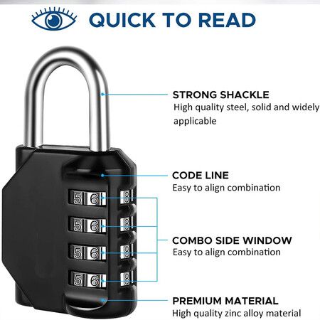 Secure 4-Digit Combination Padlock for School, Gym, and Outdoor Storage - Ideal for Lockers, Toolboxes, and Cabinets (Black)