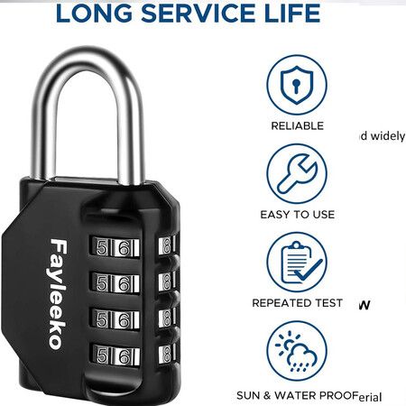 Secure 4-Digit Combination Padlock for School, Gym, and Outdoor Storage - Ideal for Lockers, Toolboxes, and Cabinets (Black)