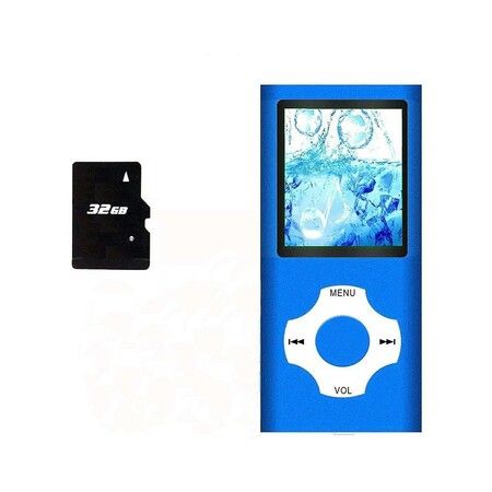 32GB MP3 Music Player with FM Radio, Voice Recorder, and Memory Card (Blue)