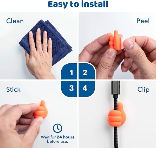 Fun and Multifunctional Thumb Cable Clips (10 Pack) - Adhesive Cord Holders for Desks, Tables, Walls, and More - Keep Cords Organized and Out of the Way