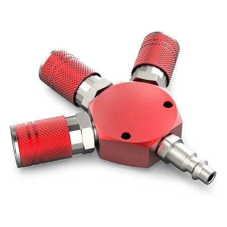 3-Way 1/4" NPT Aluminum Air Manifold with Industrial Couplers and Plugs, Quick Connect Air Splitter Fittings