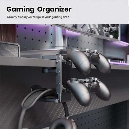 Adjustable Black Headphone Hanger - Rotating Clamp Stand for PC Gaming Headsets