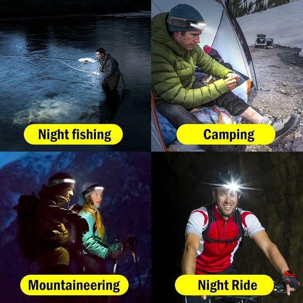 1PCS Rechargeable Headlamp Flashlight with 2 COB and 230 Degree Wide Beam,Adjustable headband and lightweight design - Perfect for Outdoor Enthusiasts and Professionals