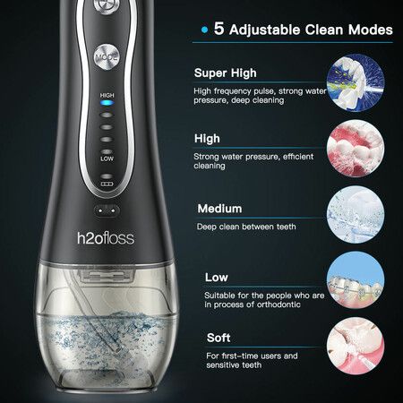 Rechargeable Portable Dental Flosser: Waterproof Teeth Cleaner with 5 Modes and 6 Replaceable Jet Tips for Home and Travel