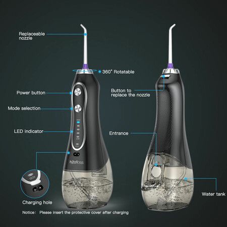 Rechargeable Portable Dental Flosser: Waterproof Teeth Cleaner with 5 Modes and 6 Replaceable Jet Tips for Home and Travel