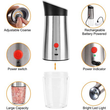 Rechargeable Electric Salt and Pepper Grinder with USB Gravity: Grind Effortlessly with Battery Power