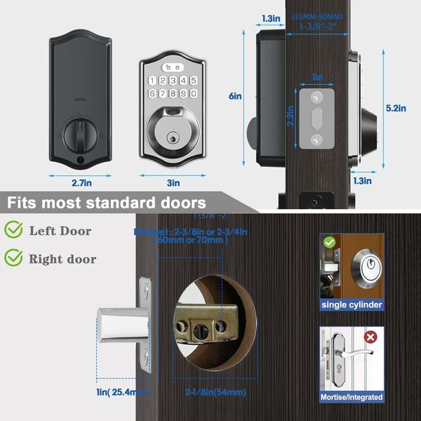 Smart Fingerprint Door Lock with Keypad for Front Doors (Silver)