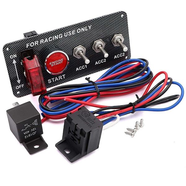 12V Ignition Switch Panel: 5-in-1 Engine Start Push Button with LED Toggle for Racing Cars and Trucks