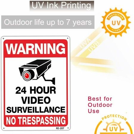 2-Pack Security Camera and 20x30 Tin plate Iron UV Ink Printed No Trespassing Signs: Durable, Weatherproof Warning Signs for Enhanced Home Protection