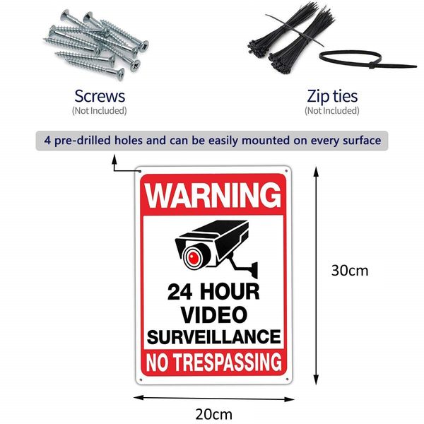 2-Pack Security Camera and 20x30 Tin plate Iron UV Ink Printed No Trespassing Signs: Durable, Weatherproof Warning Signs for Enhanced Home Protection