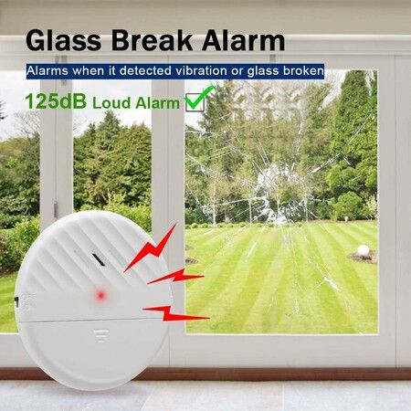 2-Pack 125dB Glass Break Sensor Alarm: Protect Your Home with Wireless Window and Door Security