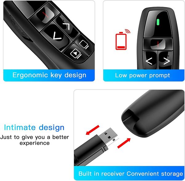 Wireless Presentation Clicker Pointer with 328FT Range for PPT and PowerPoint on Mac and Laptop