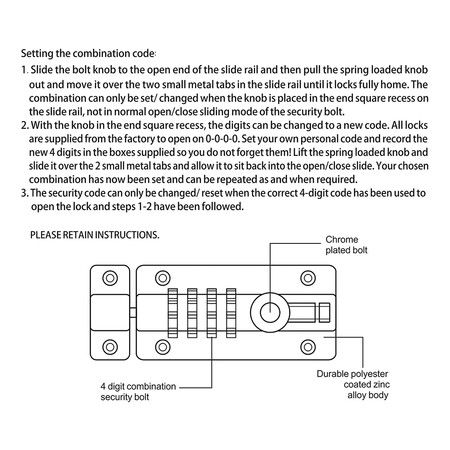 1Pack 4-Digit Combination Security Locking Bolt for Doors