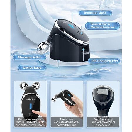 Glossy Black Microcurrent Massager for Facial Skin Tightening