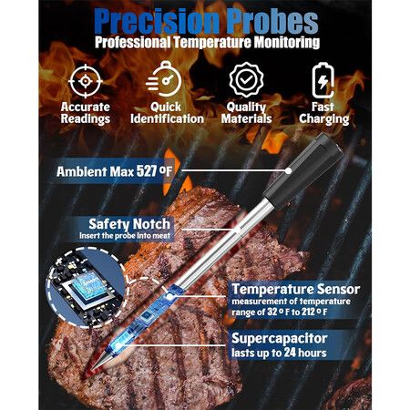 Smart Wireless Bluetooth Meat Thermometer with 150 Meters Range for Accurate Temperature Monitoring in Kitchens, Grills, Ovens