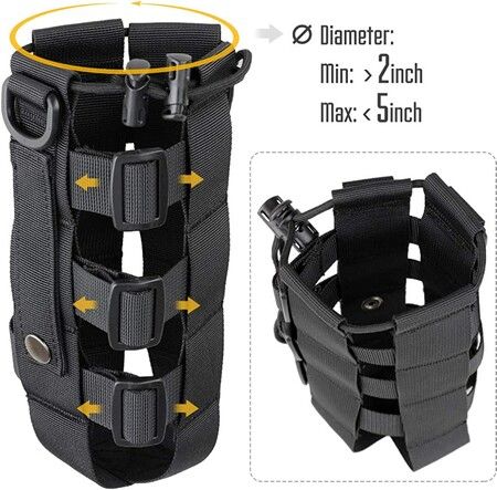 Weave Design Tactical Water Bottle Pouch, Kettle Carrier Bag with MOLLE Attachment, Adjustable Strap