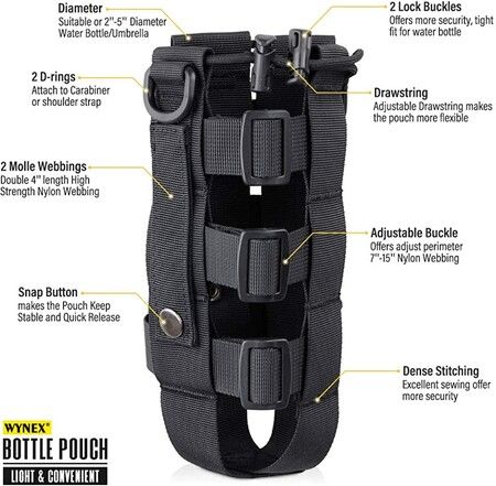 Weave Design Tactical Water Bottle Pouch, Kettle Carrier Bag with MOLLE Attachment, Adjustable Strap