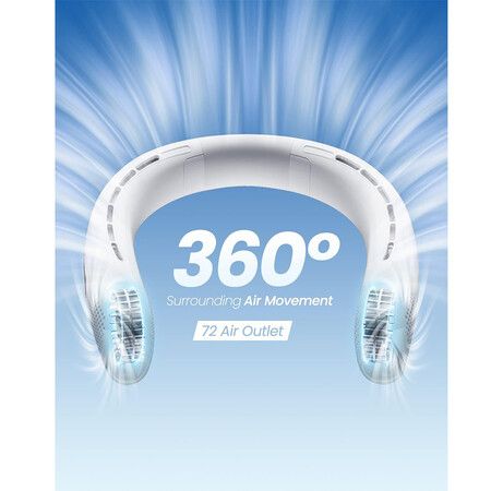 360 Degree Cooling Bladeless Neck Fan with LED Display, Ultimate Cooling Comfort for Outdoor Adventures, Indoor Work, and Sports (White)