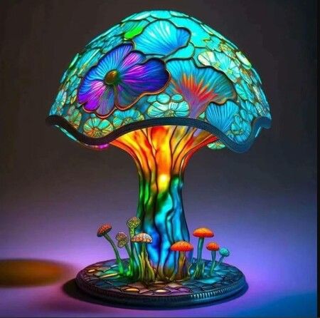 Stained Glass Mushroom Table Lamp, Plant Series Night Light for Living Room, Bedroom, Home, Office