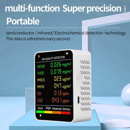 6-in-1 Air Quality Carbon Dioxide Formaldehyde Monitor for Comprehensive Indoor Air Pollution Detection(PM2.5 PM10 HCHO TVOC CO CO2 CO)