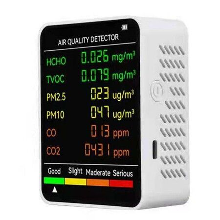 6-in-1 Air Quality Carbon Dioxide Formaldehyde Monitor for Comprehensive Indoor Air Pollution Detection(PM2.5 PM10 HCHO TVOC CO CO2 CO)