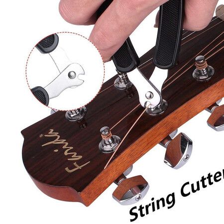 3-in-1 String Winder, Cutter, and Bridge Pin Puller in Black for Easy Guitar Maintenance and Repairs (Black)