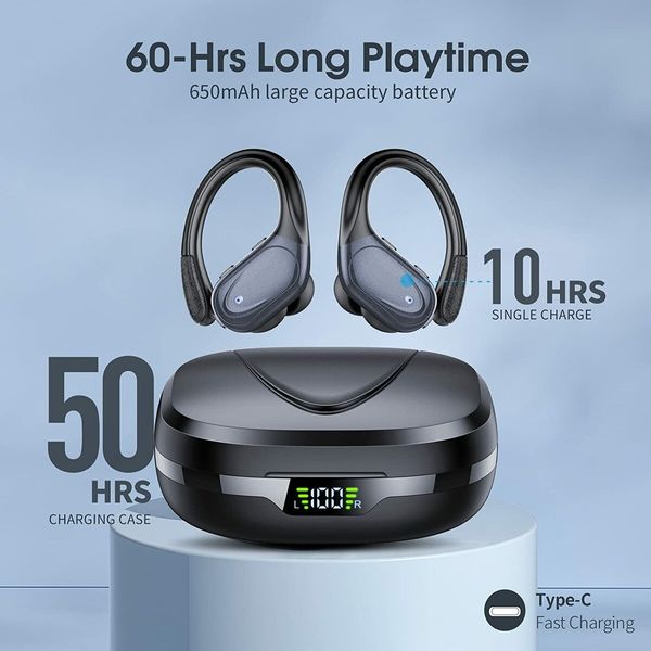 Wireless Headphones with Advanced Bluetooth 5.3 for seamless connectivity, High-definition stereo audio for crystal-clear sound, IPX7 Waterproof Ear Hooks