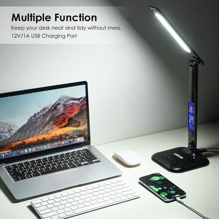 Multi-Functional Desk Lamp with USB Charging, Clock, and Adjustable Lighting