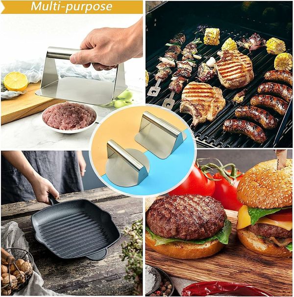 Stainless Steel Square Smash Burger Press: Perfect Patties for Griddles and Grills