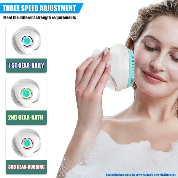Powerful Deep Cleanse Electric Body Brush with Rotating Scrubber, 5 Attachments, Rechargeable Brush Heads IPX67 Waterproof (White)