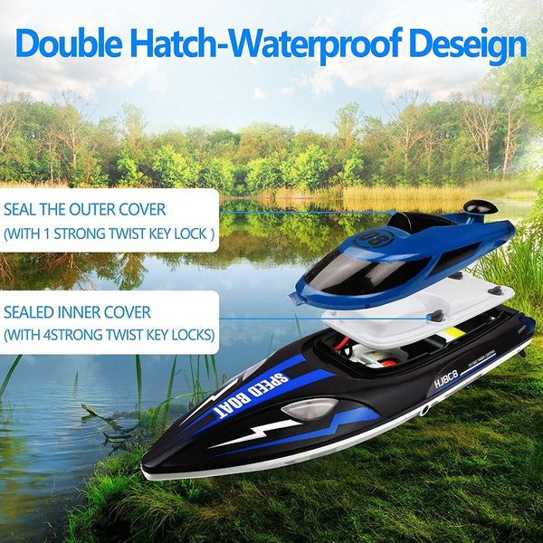 2.4Ghz High Speed RC Boat (25 KM/H) - Remote Control Boat for Lakes, Pools, and Outdoor Adventures (Blue)